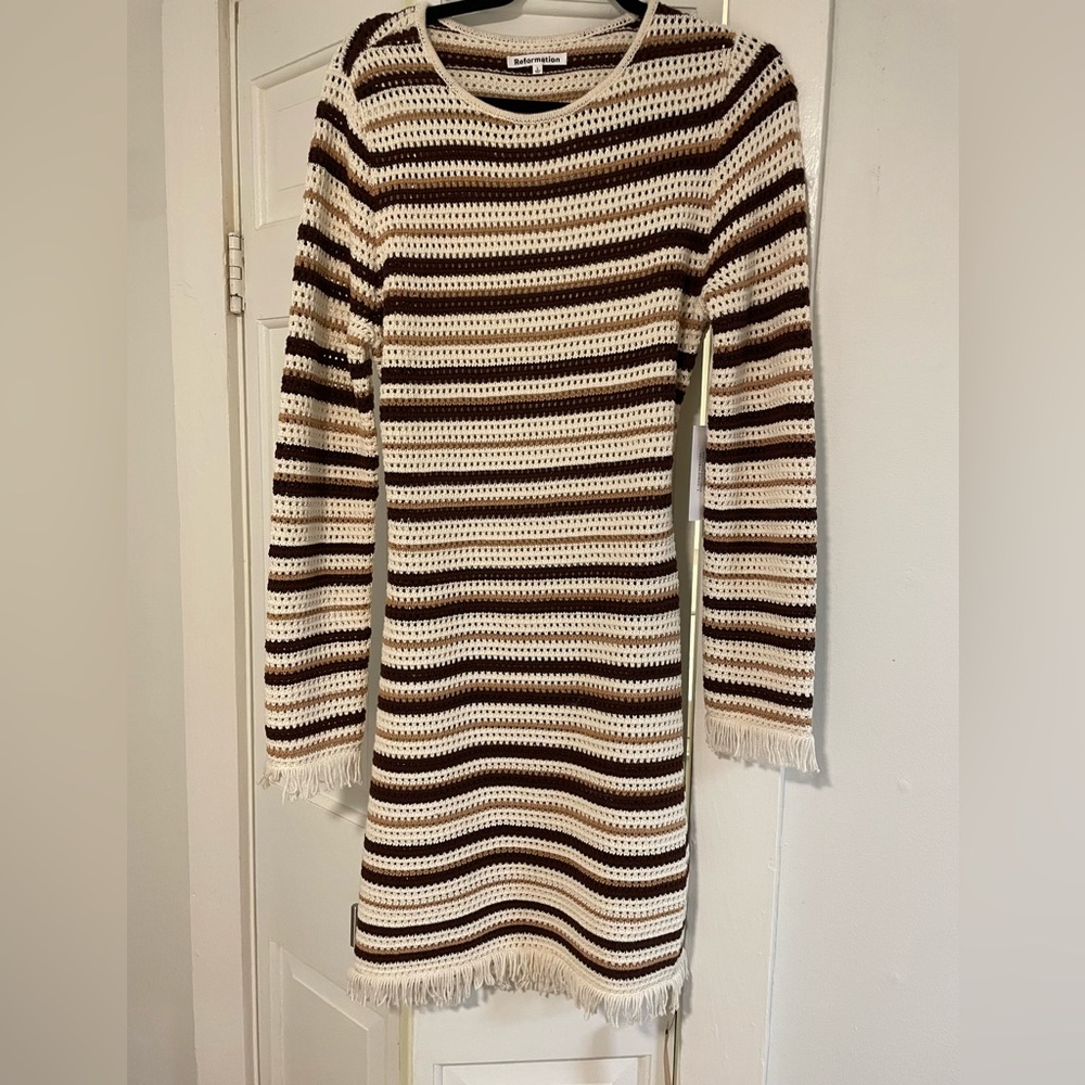 Reformation, pesca open dress, knit material, size L